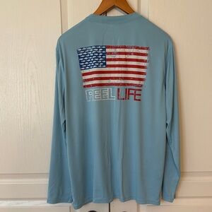 Reel Life Men's Light Blue American Flag Performance Fishing Long Sleeve Shirt
